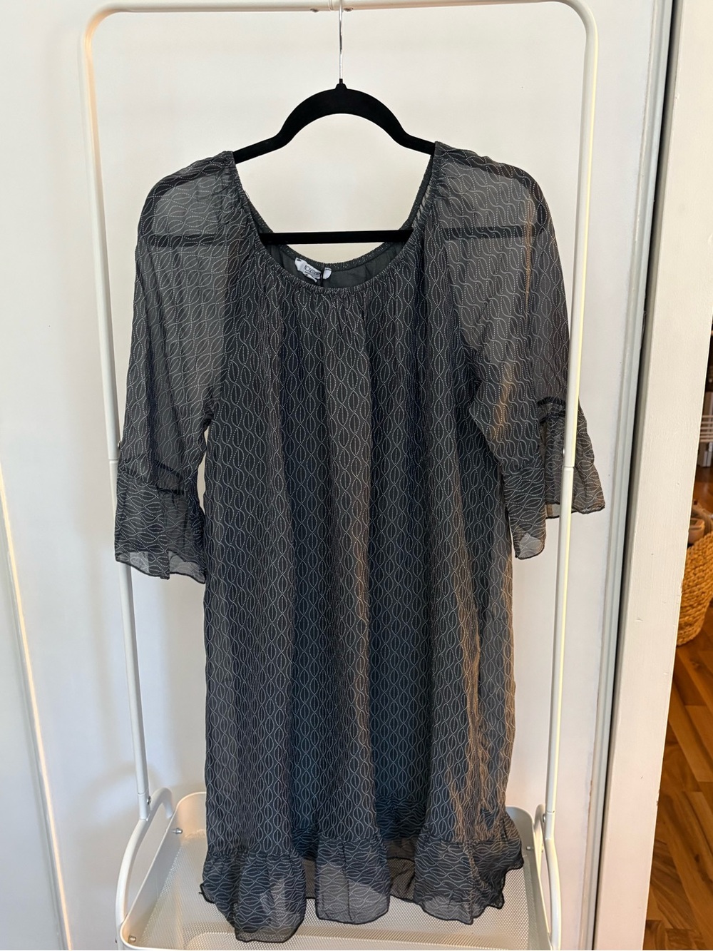 Rosemarine | Semi-Sheer Black Midi Dress with Subtle Geometric Print